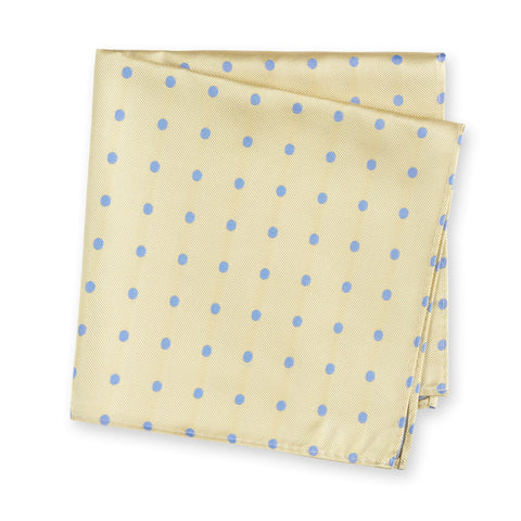Yellow Silk Handkerchief With Blue Polka Dots