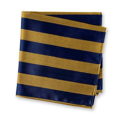 Navy & Yellow Striped Woven Silk Handkerchief