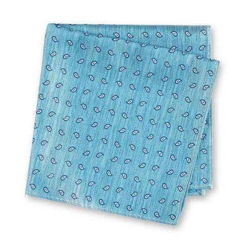Turquoise Micro Paisley Woven Silk Handkerchief