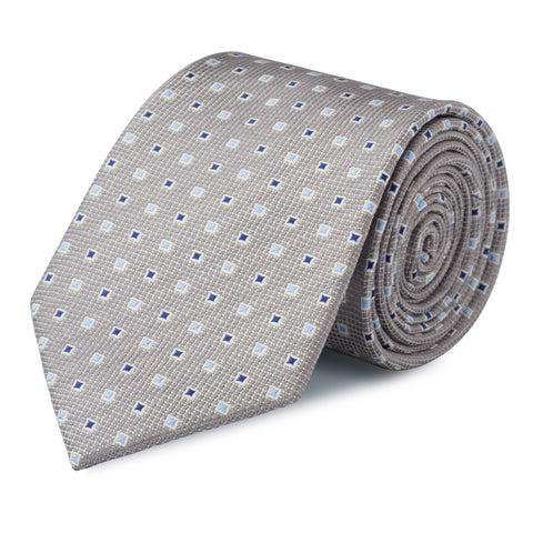 Silver Square Patterned Silk Tie
