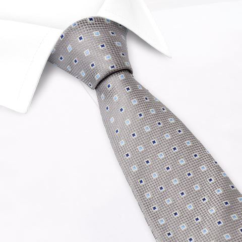 Silver Square Patterned Silk Tie