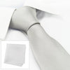 Plain Silver Silk Tie & Handkerchief Set