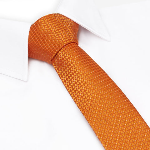 Orange Micro Square Woven Slim Silk Tie