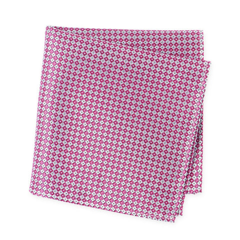 Magenta & Silver Square Patterned Silk Handkerchief