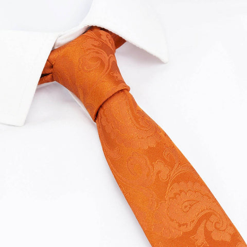 Classic Orange Paisley Slim Silk Tie