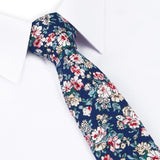 Blue Printed Floral Cotton Slim Tie