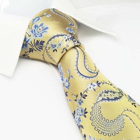 Gold & Blue Luxury Floral Silk Tie