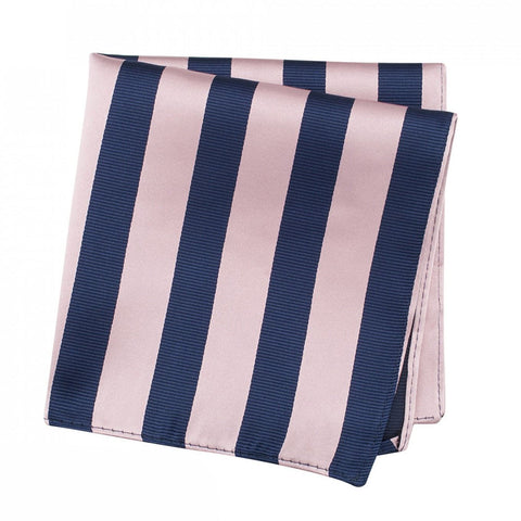 Pink & Navy Woven Striped Silk Handkerchief
