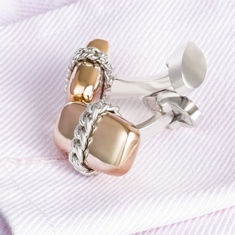 Rose Gold and Silver Chain Design Cufflinks
