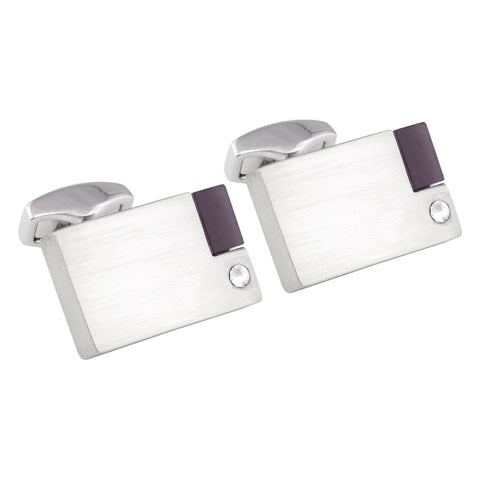 Brushed Rhodium Cufflinks with Crystal & Purple Stone