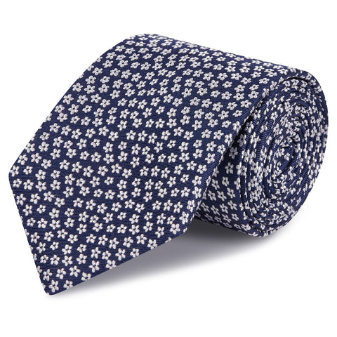 Navy Daisy Chain Woven Silk Tie