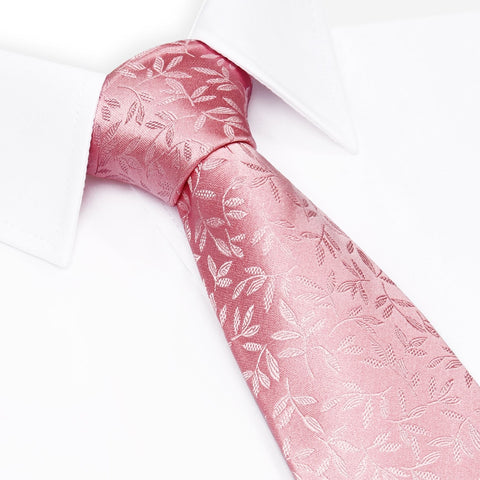 Pink Jacquard Leaf Silk Tie