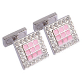 Pink Enamel Squares with Clear Swarovski Crystal Cufflinks