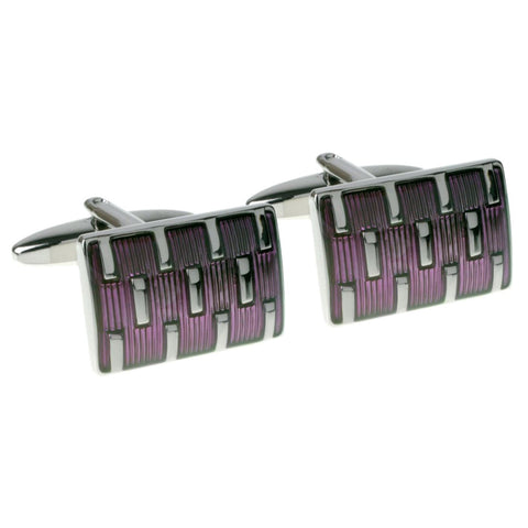 Purple Acrylic with Rhodium Bars Cufflinks