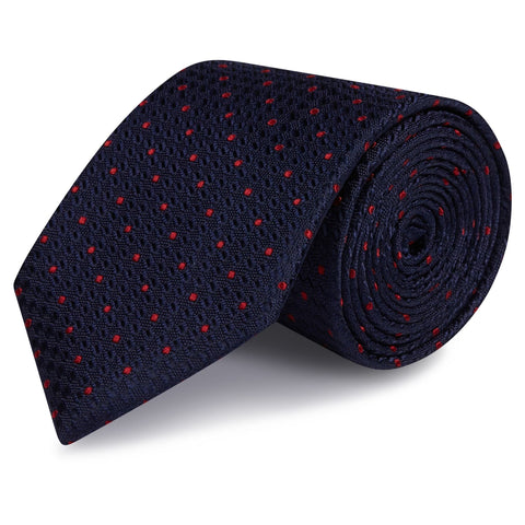 Navy & Red Classic Textured Spot Silk Tie