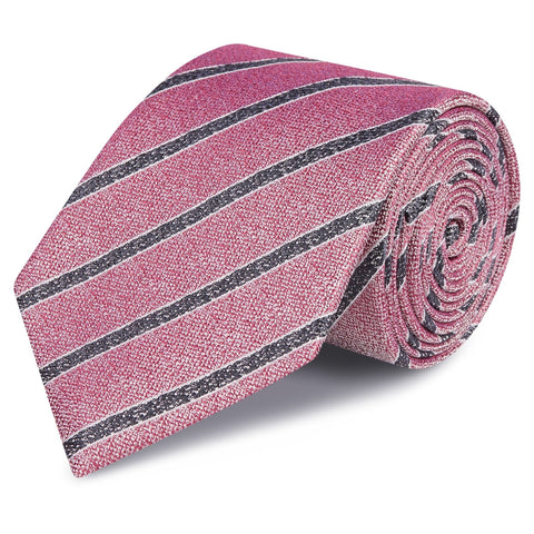 Pink and Black Silk Textured Stripe Classic Tie