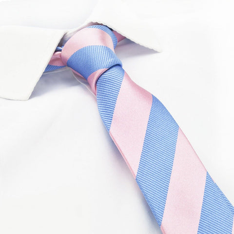 Pink & Blue Woven Striped Slim Silk Tie