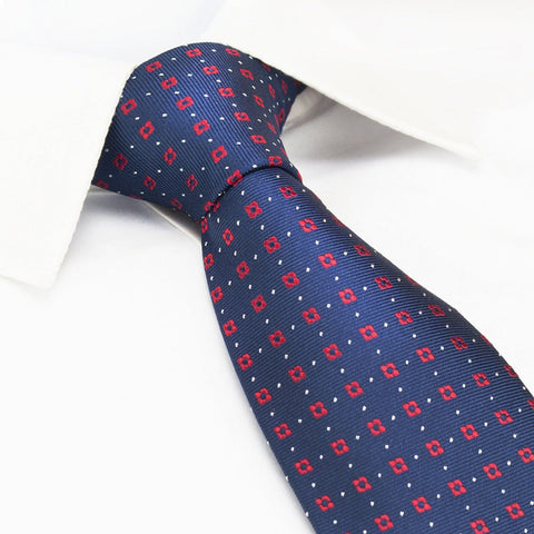 Navy & Red Flower Spot Silk Tie