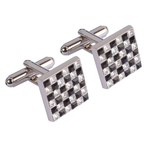 Black and Clear Multi Crystal Square Cufflinks