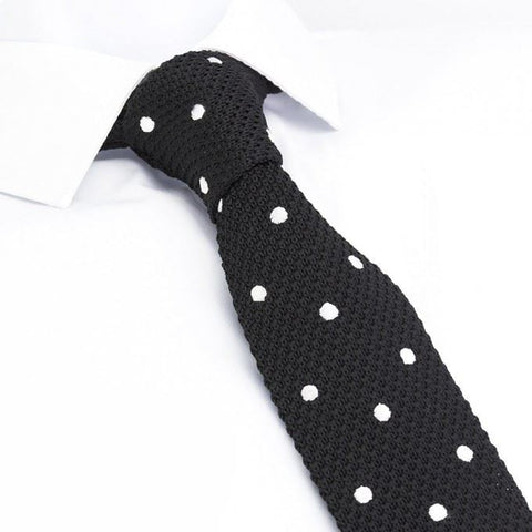 Black Polka Dot Knitted Square Cut Tie