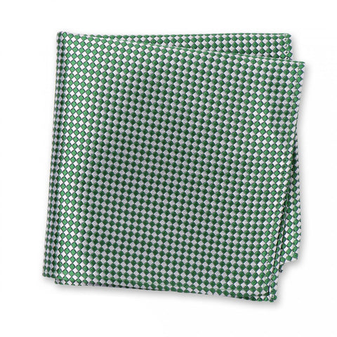 Green & Silver Micro Square Woven Silk Handkerchief