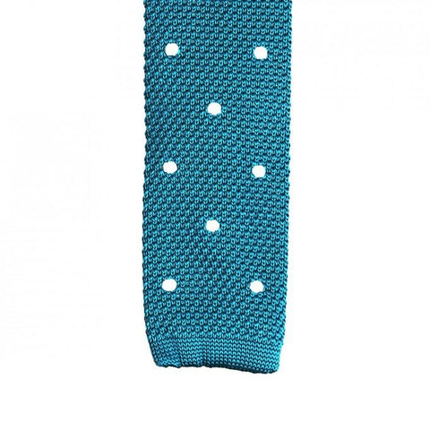 Cyan Polka Dot Knitted Square Cut Tie