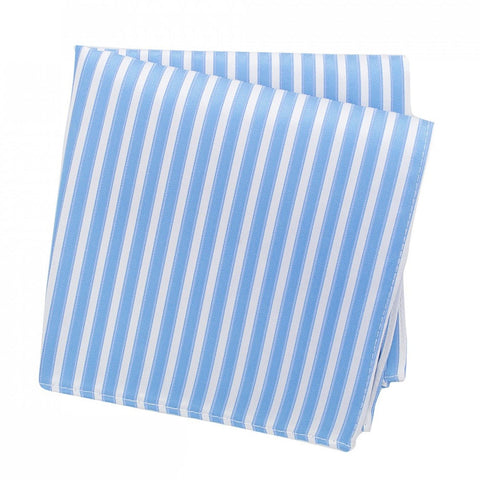 Sky Blue & White Striped Woven Silk Handkerchief