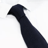 Navy Knitted Square Cut Silk Tie