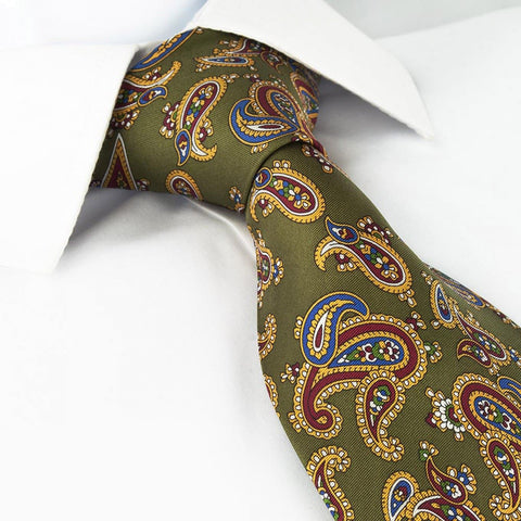 Country Green Silk Tie with Large Paisley Design