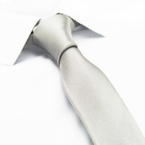 Plain Silver Slim Silk Tie