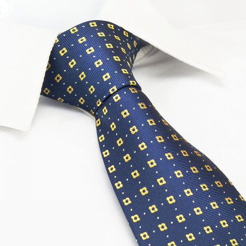 Navy & Yellow Flower Spot Silk Tie