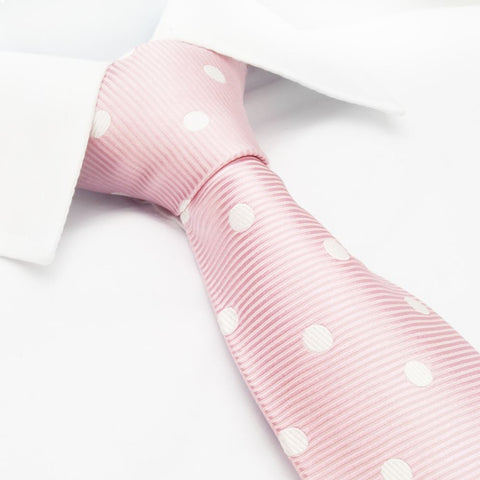 Pink Silk Tie With White Polka Dots