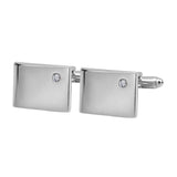 Plain Classic Silver Cufflinks with White Crystal (Engraved)