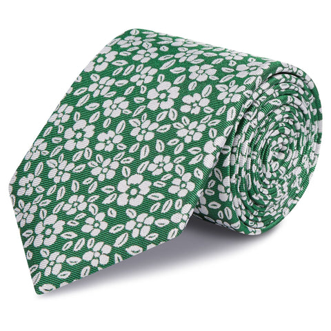 Green & White Daisy Chain Floral Silk Tie