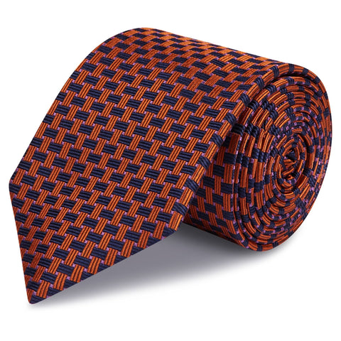 Navy & Orange Lattice Silk Tie