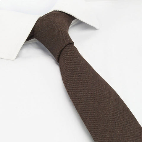 Plain Brown Wool Mix Slim Tie