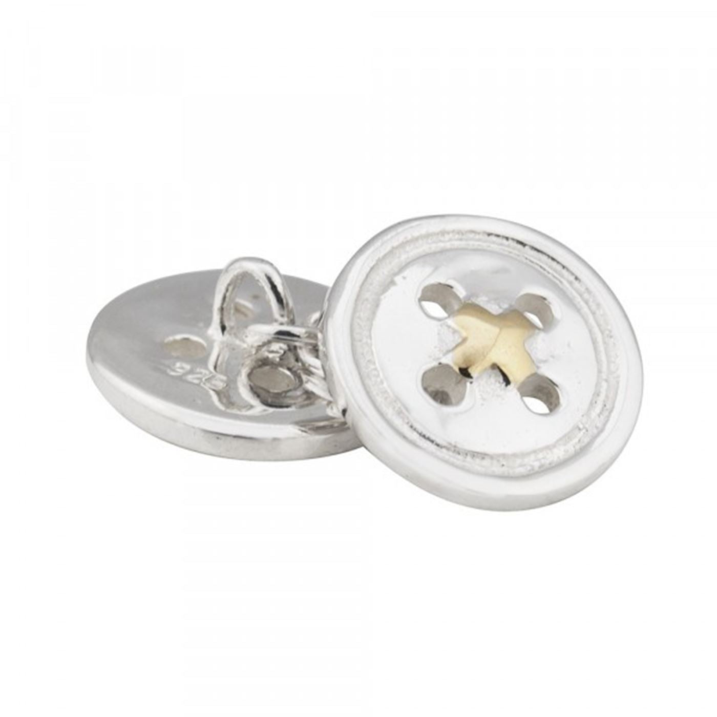Sterling Silver Button Cufflinks with Gold Thread