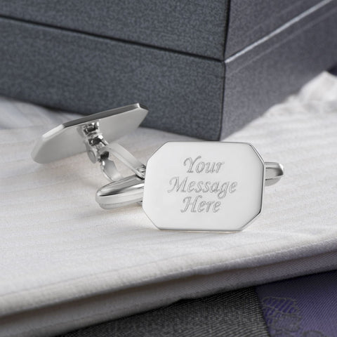 Engraved Cufflinks, Sterling Silver Octagon