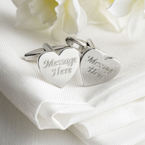 Engraved Cufflinks, Silver Plated Heart