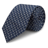 Navy Mini Paisley Printed Cotton Slim Tie