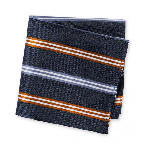 Blue & Burnt Orange Textured Silk Club Stripe Handkerchief