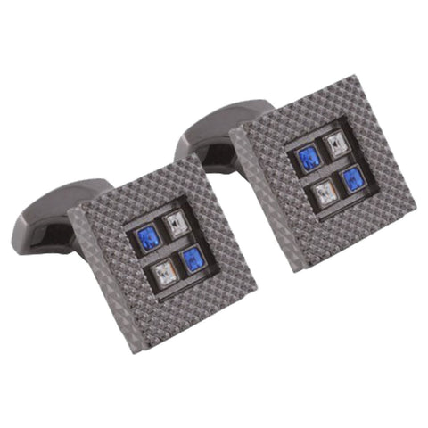 Sapphire and Clear Swarovski Gunmetal Cufflinks