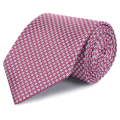 Magenta & Silver Square Patterned Silk Tie