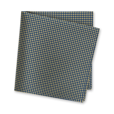 Gold & Navy Diamond Gridded Silk Handkerchief