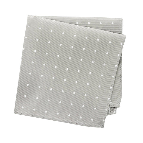 Silver Polka Dot Woven Silk Handkerchief