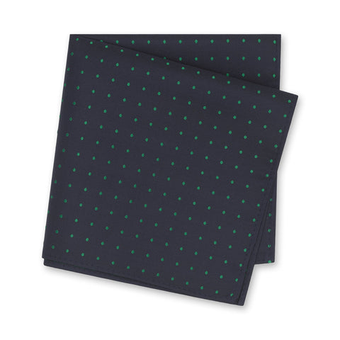 Navy & Green Micro Spot Silk Handkerchief