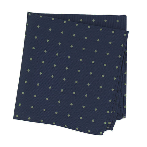 Navy & Green Polka Dot Woven Silk Handkerchief