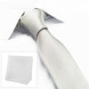 Slim Plain Silver Silk Tie & Handkerchief Set