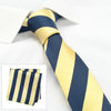 Gold & Navy Woven Striped Slim Silk Tie & Handkerchief Set