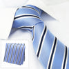 Light Blue with White & Navy Stripes Silk Tie & Handkerchief Set